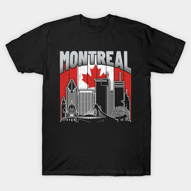 Montreal Canada Skyline Vintage Canadian Flag T-Shirt by travel2xplanet